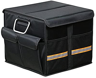 MYKOMI Kofferraumtasche Kofferraum Organizer, Zusammenklappbarer Auto Organizer Kofferraum mit Fächern Verstellbare Sicherungsriemen mit Aluminium Griffe, Reflexstreifen, Deckel (Klein)