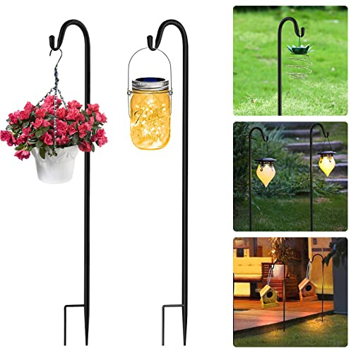 AKOFIC Schäferhaken, 2 Stücke Garten Schäferhaken 100cm Metall Gartenstab Schäferstab Rostbeständig mit Haken für den Außenbereich, Blumenampel Halterung für Hochzeit Solarleuchten Laterne Pflanzkörbe