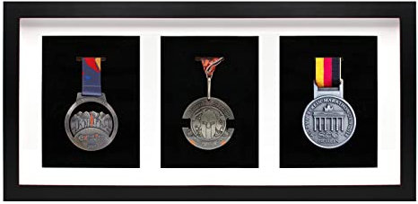 Medaille Vitrine Shadow Box Rahmen für 3 Medaillen, 3D Medaille Rahmen für Läufer Marathon Triathlon Fußball Gymnastik Alle Sport Medaillen Award Insignia (Schwarz, 20 x 10 Zoll)