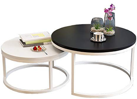 CJGKDJS Satztische 2er Set, Holzplatte, schwarzer Metallrahmen, Couchtische für Wohnzimmer, modern, rund, Säulentische, Küche