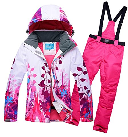 Wygwlg Herren Damen Skianzug Set, Warmer Winddichter 2-Teiliger Schneeanzug Winterjacke Wasserdichte Skijacke Hose Set Für Winter Outdoor Aktivitäten (Color : Red, Size : M)
