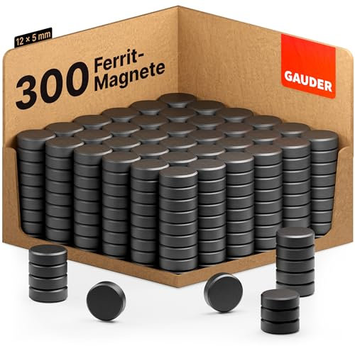 GAUDER Magnete für Magnettafel - Starke Tafelmagnete für Whiteboard, Pinnwand, Kühlschrank & Büro - Runde, Schwarze Kühlschrankmagnete mit hoher Haftkraft (300 Stück - 12 x 5 mm)