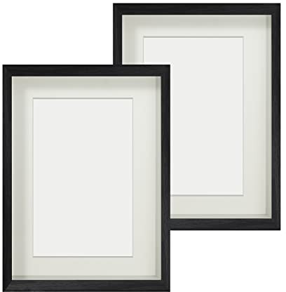 Anhow 2er 3D Bilderrahmen 15x20 cm, Echtglas 3D Bilderrahmen zum Befüllen 3cm Tiefer Objektrahmen mit Beige Passepartout Passend für 10x15 cm Fotos - Schwarz