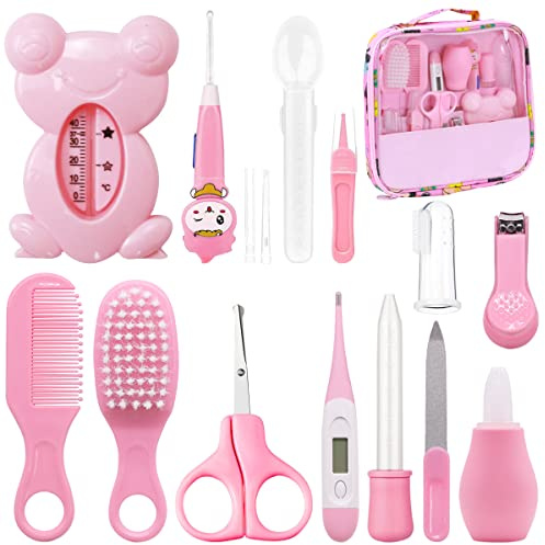 Uptvin 13 piezas Accesorios para el Cuidado del Bebé, kit de cuidado del bebé nacer, kit de salud para bebés para bebés recién nacidos,Set Para Cuidado Del Bebé para Niñas y Niños (rosado 13 piezas)