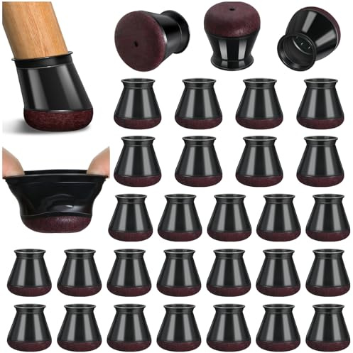 32 Pcs Chair Leg Floor Protectors,Black Silicone Chair Leg Covers Caps for Hardwood Floors with Wrapped Felt, Furniture Feet Protectors Pads (Fit:20.1-30mm)