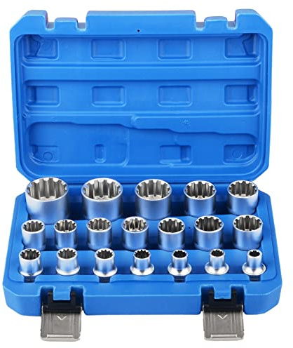 DAYUAN 19tlg 1/2 XZN Steckschlüssel Vielzahn Nuss Set 8-32mm 6/12 Spline | Geeignet für acht verschiedene Arten von Befestigungselementen, Polierte Chromoberfläche, aus hochfestem CR-V-Stahl