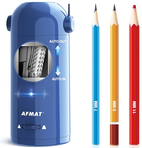 AFMAT Electric Pencil Sharpener, Fully Automatic Pencil Sharpener for 7-11.5mm Colored/Jumbo Pencils, Auto in & Out, Rechargeable Hands-Free Pencil Sharpeners for Classroom Home Office PSX5, Blue