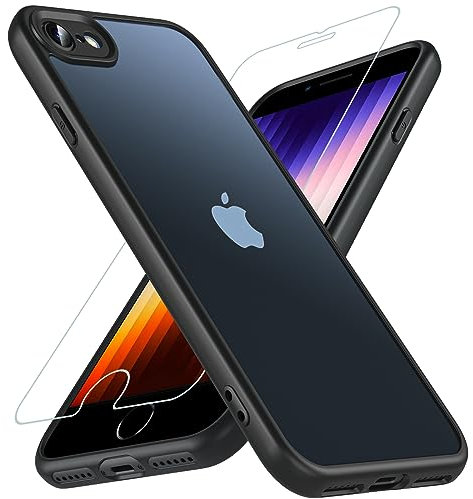 OWKEY Hülle für iPhone SE 2020/iPhone SE 2022 (iPhone SE 2/3), iPhone 8/iPhone 7 Hülle mit [1 * 9H Schutzglas] Schutzhülle, Silikon Matte Dünne Case Handyhülle für iPhone 8/7 (Schwarz)