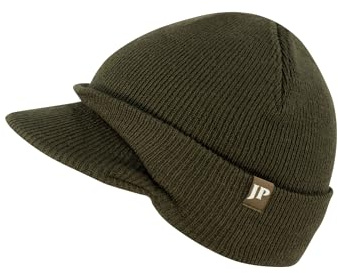 JACK PYKE Jeep Peaked Beanie Hat – 100% Acrylic, Warm Beanie Hat with Peak, Winter Cap for Men & Women, Foldable & Stretchable, Ideal for Hiking, Fishing & Country Sports - Dark Olive