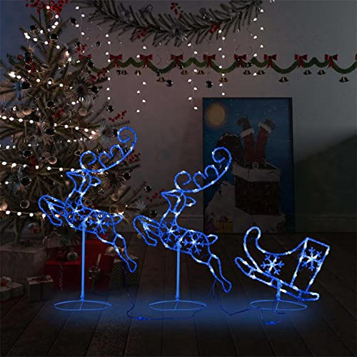 Homgoday Renos voladores y Trineo LED,3und decoración Luminosa de Navidad,con72leds,8 Efectos de iluminación Diferentes,para Interior y Exterior, árbol,césped, jardín Azul 260x21x87cm
