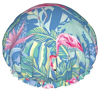 Duschhaube, Flamingo-Tropen-Stil, wasserdichter Duschhut, wiederverwendbar, Badekappen für Frauen, Haarschutz, elastisch, für alle Haare