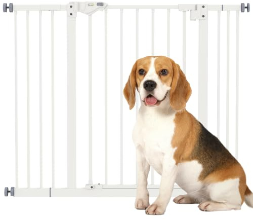 PawHut Dog Gate Pressure Mount Auto Closing Door 74–100cm Openings White | Stair Gate for Doorways, Hallways, One Hand Operate, Two Way Open