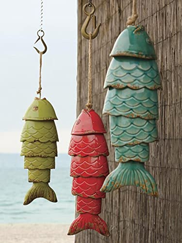 Julyue 3-teiliges Koi-Fisch-Windspiel, 17,8 cm Großes Metall-Fisch-Windspiel, Nautische Dekoration, Metallhandwerk, Outdoor-Traufen-Hängedekoration, Used-Look-Koi-Fisch-Ornament für Outdoor,(3 Stück)