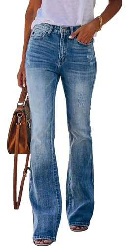 KUNMI Women's High Waisted Bell Bottom Bootcut Jeans Flare Wide Leg Stretch Trendy Jeans