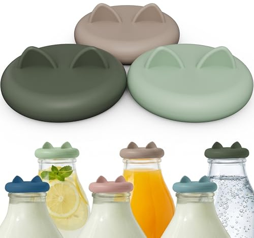 Wingcases-Milk Bottle Tops [One Pint，NOT 1L] Reusable Silicone Mixed 3 Pack without Bottle, Designed Only for The UK One Pint Milk Glass Bottle, Dishwasher, 100% Leakproof
