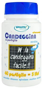 Set 40 Pastiglie di Candeggina Neutra Effervescenti - Potere Igienizzante per Lavatrice e Bucato, Disinfettante e Sbiancante, 160g