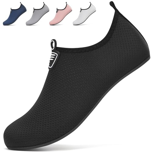 BARFULKER Badeschuhe Damen Herren Wasserschuhe Schwimmschuhe - Unisex Leicht Aquaschuhe Schnell Trocknend Strandschuhe Surfschuhe für Beach Pool Surfen Yoga, Schwarz, 43 EU