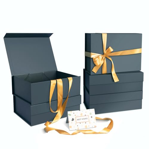 CHARMGIFTBOX Blau Geschenkboxen mit Deckeln 5 Stück, 27,4 x 20,3 x 10cm Zoll Geschenkbox mit Band, zusammenklappbare Geschenkboxen mit Magnetverschluss für Geschenke, Brautjungfer-Vorschlagsbox
