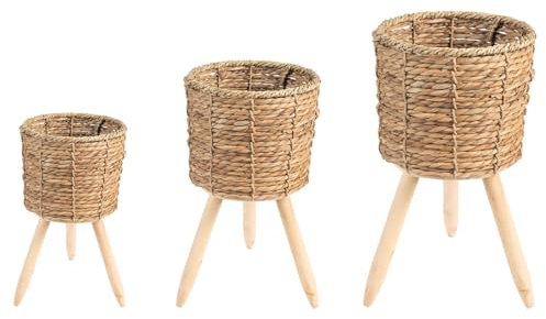 IDIMEX Pflanzkorb Tonga 3er Set Natur – Pflanzkörbe aus Seegras mit abnehmbaren Beinen, Übertopf Rattan, Zimmerpflanzen Blumenständer