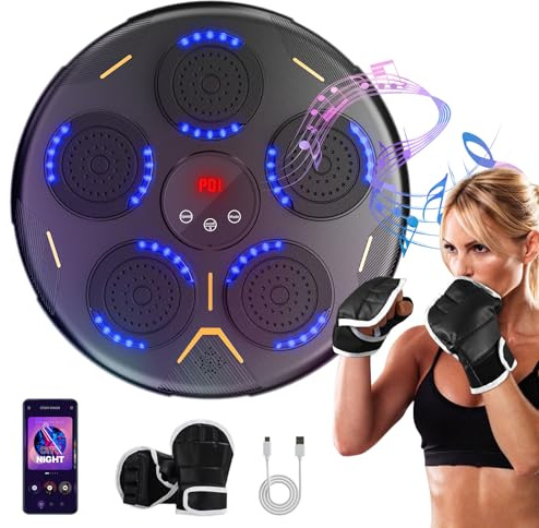 Wildfun LED Music Boxing Machine mit Boxhandschuhen, Wandmontiertes Boxziel, Unterstützt Bluetooth, 9 Geschwindigkeitsmodi und Zählmodus Für Erwachsene und Kinder, Sport und stressabbau