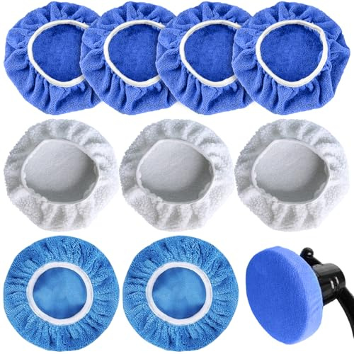 TTYSHIP® 9 Stück Polierhaube, Polierhauben Auto 220mm-250mm, Polierhauben Set, Polierhaube für Auto Poliermaschine (3 Plüsch + 4 Mikrofaser + 2 Korallenvlies)