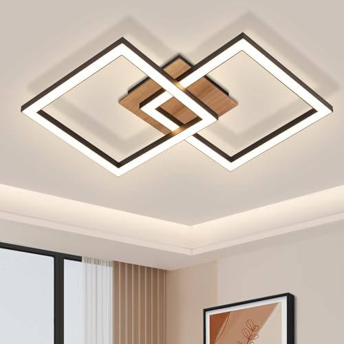 CBJKTX LED Deckenleuchte Deckenlampe Schwarz Holz 3000K Warmweiß | Schlafzimmerlampe Modern Design 24W Küchenlampe Klein Eckig Flurlampe Wohnzimmerlampe Küche Wohnzimmer Schlafzimmer Esszimmer