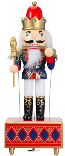 Christmas Nutcracker Music Box, 12 Inch Wooden Drummer Nutcracker Soldier Figurines, Wind up Clockwork Christmas Music Box for Xmas Home Decorations