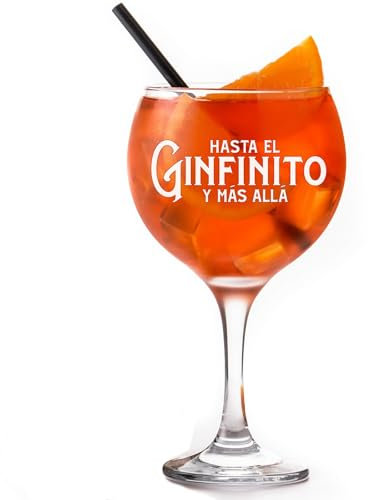Lasernauten Copa de Gin Tonic con frase graciosa a eligir entre 7 diseños, Copa de Balón grabado Láser, Vaso cristal cubata, combinado y cubata