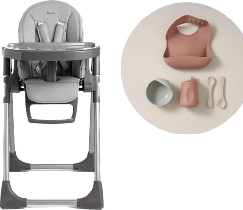 Silver Cross Buffet Highchair with Mealtime Set, Birth to 15kg | Together at the Table, Newborn to Toddler, 7 Adjustable Height Positions, 5-Position Reclining Seat, Removable Seat Cover