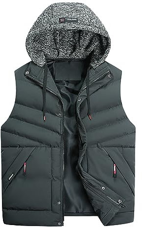 KONG JIMFAN Black Friday Herren Steppweste 2024 Winter Warme Weste Herren mit Kapuze Sportwesten Für Männer Outdoor Jacke Übergangsweste Einschubtaschen Ärmellose Jacke Daunenweste(Armeegrün,3XL)
