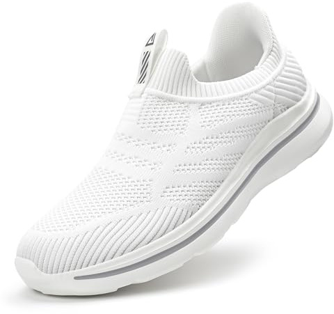 ODCKOI Sneakers herr handsfree träningsskor lätta andningsbara Slip in sneakers herr bekväma mesh vardagsskor snörning ingen slips sportskor, 1643 Vit, 38.5 EU