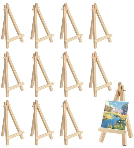 12 Pièces Mini Chevalet Bois, 8x15 cm Mini Présentoir, Petit Chevalets Peinture Pliable, Trépied en Bois, Petit chevalet en bois de Table, Pour Présentation Cartes Photos