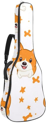 KengjuTesu 43 Zoll Akustikgitarre Softcase mit Rucksackgurt und 2 Taschen Cartoon Cute Corgis, Keine Polsterung Rucksack Wasserdicht Oxford Tuch Bassgitarre Gigbag für Konzertgitarren, mehrfarbig,
