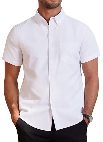 J.VER Hemd Herren Kurzarm Freizeit Business Oxford Baumwollhemd Mit Tasche | Sommerhemd, Regular Fit, Kurzarmhemd, Button Down, Atmungsaktiv, Shirt, Klassisch, Für Urlaub Hochzeit Büro Party Outdoor