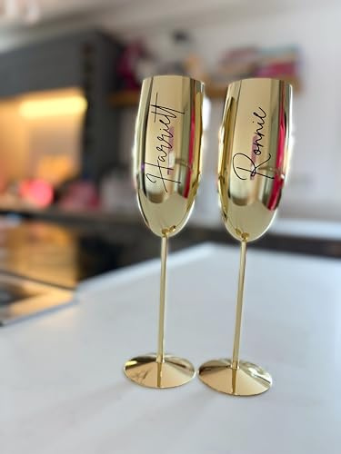 Personalised Gold Stainless Steel Champagne Flute, Wedding, Hen Party, Anniversary,