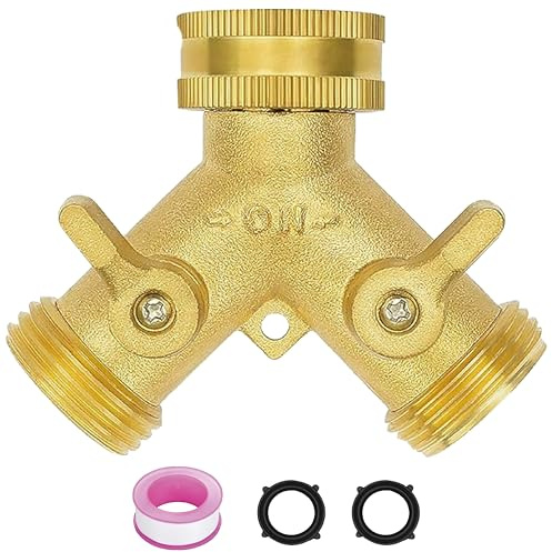 Tap Connector 3/4, Garden Hose Splitter 2 Way - Heavy Duty Metal Water Hose with Long Handle Shut Off Valves 3/4 Inch Double Y Connector Faucet Splitter for Outdoor Gardening， Watering