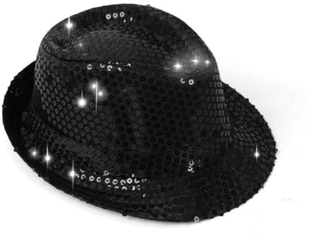 Fresilkora Chapeau Fedora à paillettes pour enfants – Accessoire de danse et de fête, chapeau haut-de-forme à paillettes noir de 54 cm pour Halloween, scène et fêtes à thème