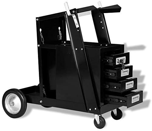 Makastle Schweißwagen mit 4 Schubladen, Schweißmobil Wagen für Schweßgeräte, Schweißgerätwagen Gerätewagen Werkstattwagen Metall, Schwarz 73,5 x 42 x 72 cm