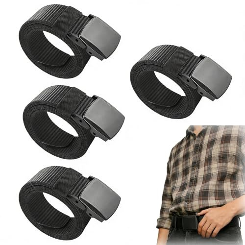 LERANXIN 4 Stück Arbeitsgürtel Herren Gürtel Nylon Canvas Belt Taktischer Gürtel Verstellbarer Nylon Stoffgürtel mit Schnellverschluss/Keine Metallschnalle Schneller Pass durch die Flughafensicherheit