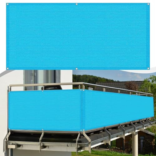 Frangivisto Balcono Schermi 140 x 350 cm Privacy Frangivento Protezione UV con Occhielli e Fascetta Frangivisto Balcono, Telo Ombreggiante per Esterno Terrazza, Blu Cielo