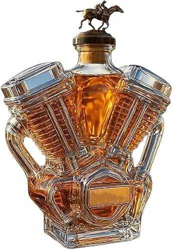 Bouteille à whisky - Décanteur 3D en verre sur le thème de la moto - Bouteille fantaisie à thème mécanique - Fait à la main - Cadeau vintage pour amateur de moto (E)