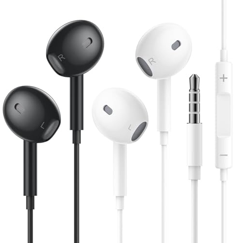 2 Pack Kopfhörer mit Kabel,In Ear Kopfhörer mit Kabel Ohrhörer mit Mikrofon und Lautstärkeregler,3.5mm Kopfhörer Klinkenstecker für iPhone iPadPro Samsung Android MP3 Tablets Laptops und mehr Gerät
