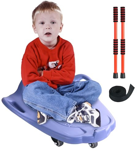 Indoor Scooter Board for Kids Ages 3+, Floor Scooters for Kids, Sitting Scooter with Handles and Paddle, Gym Scooters with 5 Silent Casters, Plastic Roller Board for Sensory Training,Blue