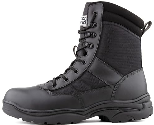 Savage Island Original PRO Leather Patrol Boots – Side Zip & Lace Up Military Tactical Combat Breathable Boots for Police, Security, Cadets & Outdoor - Black, UK 9