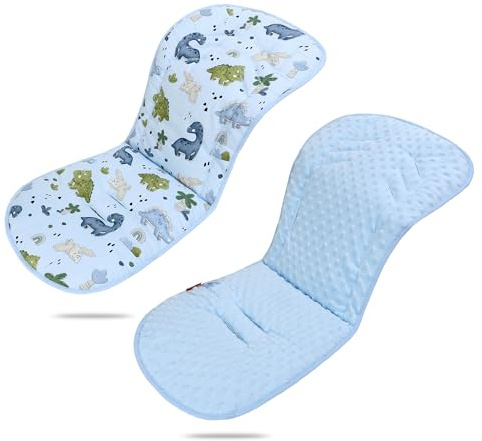 LAT Colchoneta Silla Paseo, Almohadilla Reversible para Cochecitos, Cojín Doble Cara para Silla de Auto y Carrito, Suave y Transpirable, Funda Universal para Bebés y Niños Pequeños (Dinosáurio)