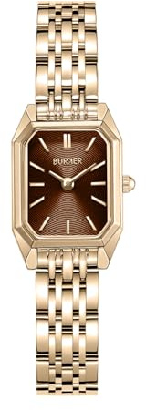 BURKER Damenuhr Isabell Petite | Rechteckiger Damen Armbanduhr Gliederarmband Edelstahl Analog Quarz 3-ATM Wasserdicht