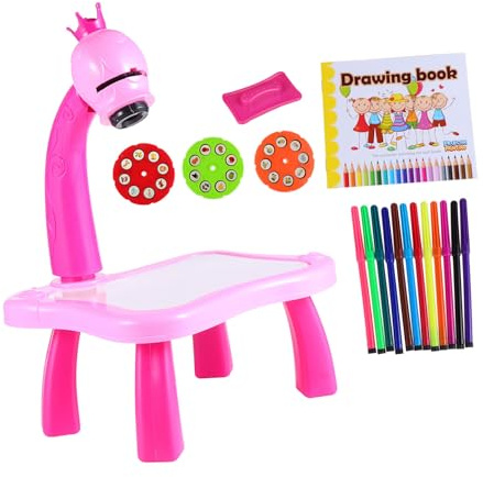 ibasenice Table de Dessin pour Garçon Fille avec Projecteur Éducatif Peinture Amusant pour Développer Créativité et Confiance Design Cartoon avec Musique Outil Multifonctionnel