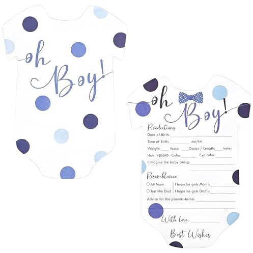 Bomiclss 50Pcs Baby Prediction Cards, Neutral Baby Shower Advice for New Parents Cards, Game Party Decorations (Blue-50Pcs)