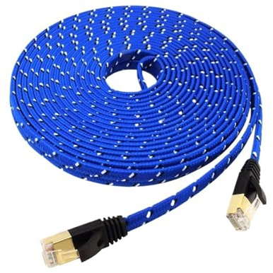 Generico Cavo di rete Ethernet piatto CAT7 RJ45 patch da 1 piede, 3 piedi, 5 piedi, 6 piedi, 0,5 m, 1 m, 1,5 m, 2 m, 3 m, 5 m, 10 m, 20 m, 30 m for router, switch, placcato oro(Blue,0.3m)