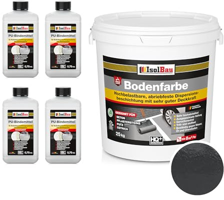 Isolbau Revêtement de sol en polyuréthane 2K pour sols intérieurs et extérieurs - Peinture de sol anthracite avec 4 liants en polyuréthane pour garages, ateliers, caves - Revêtement de sol de garage